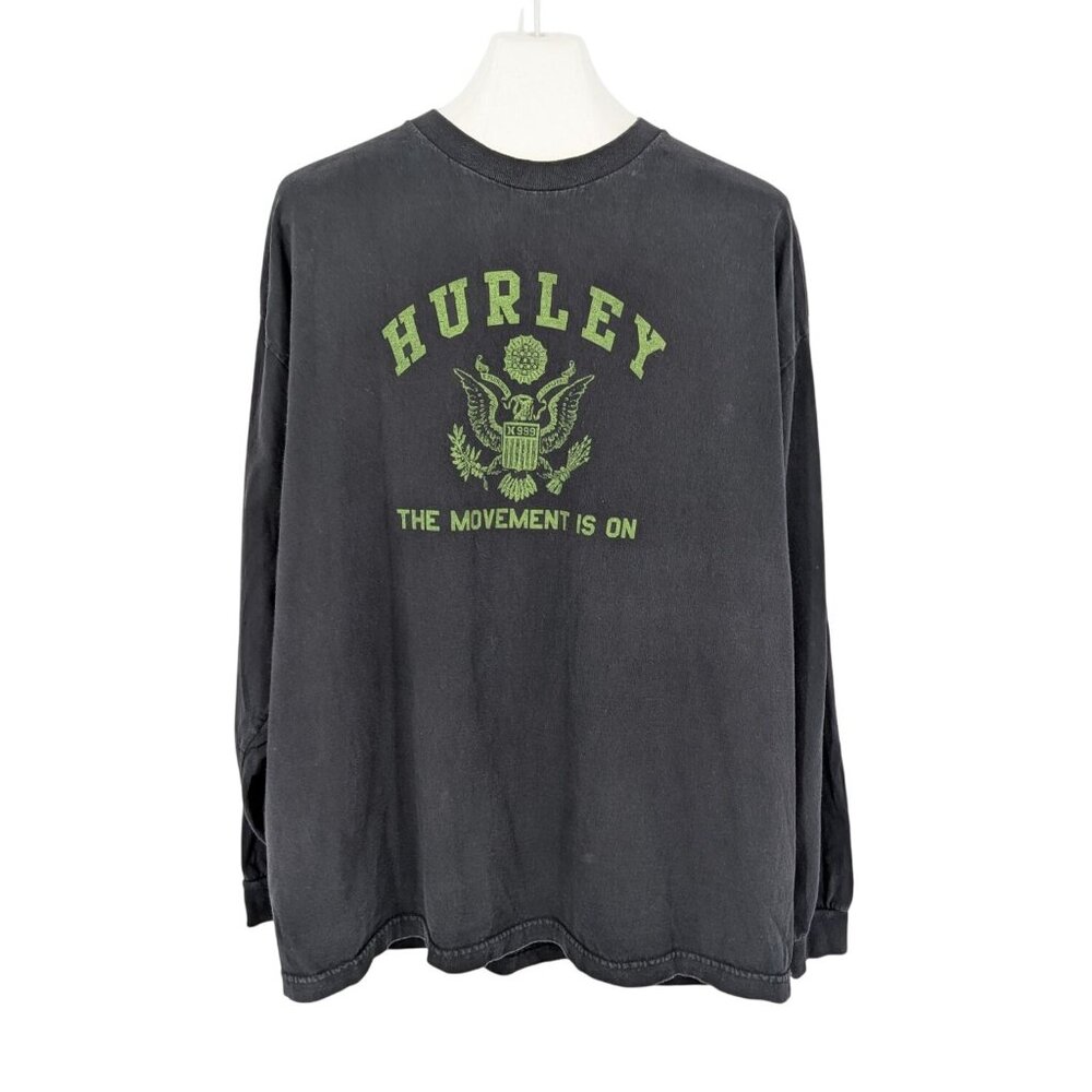 Vtg Hurley Graphic Long Sleeve T Shirt Grunge Distressed Skate Streetwear Sz 2XL